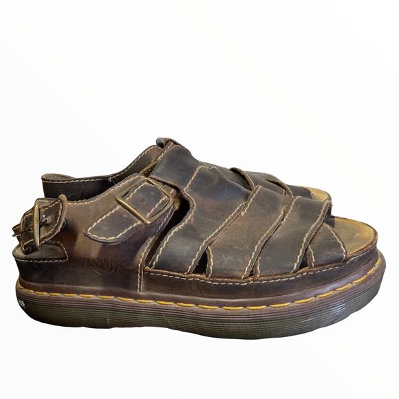 Dr Martens vintage leather dad sandals made in England brown criss cross 12.5 - Picture 1 of 4
